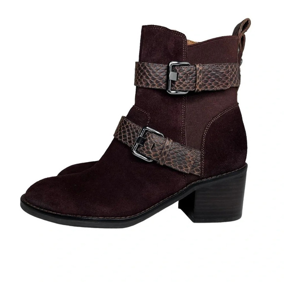 Donald J. Pliner NWOT Dahlin Suede Embossed Ankle Boots in Espresso Size 6.5 - Picture 4 of 11